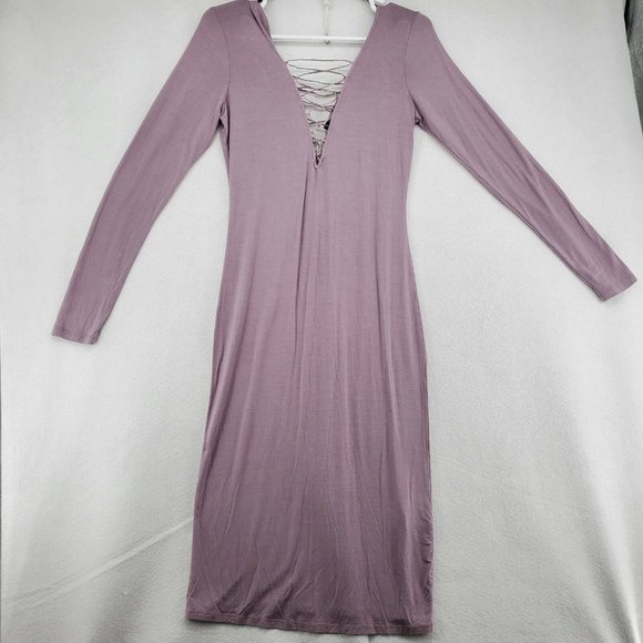 NWT FOREVER 21 Dress Women's Lace up Bodice & Back V-Neck Purple Large - Picture 9 of 12